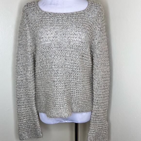 Vtg J. Jill Sweater M/L Women Open Knit Wool Beige Round Neck Jumper Long Sleeve - Picture 1 of 8